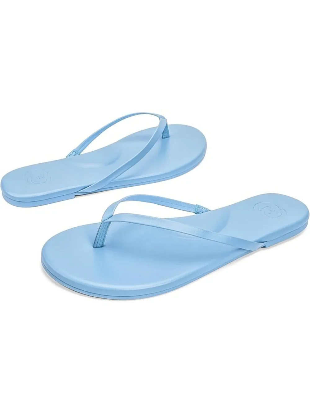 Women's Blue Faux Leather Summer  Memory Foam Thong Beach Slide Flats Sandals